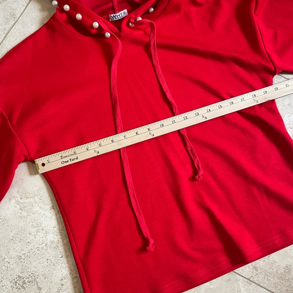 Red Pearl-Accent Wide Leg Pants & Hoodie Set - Picture 8 of 9